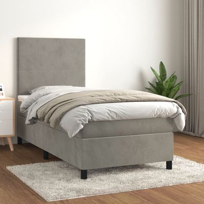 vidaXL Posteľný rám boxsping s matracom bledosivý 90x190 cm zamat