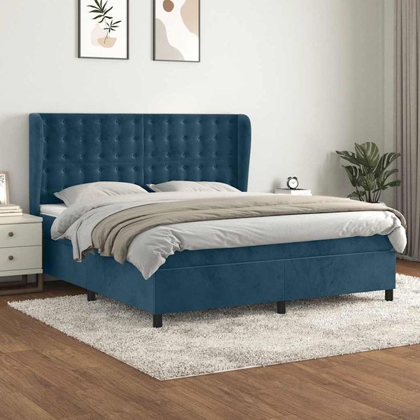 vidaXL Posteľný rám boxsping s matracom tmavomodrý 180x200 cm zamat