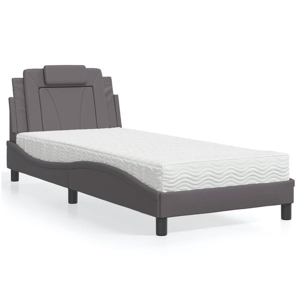 vidaXL Posteľ Viana s matracom sivá 90x200 cm umelá koža