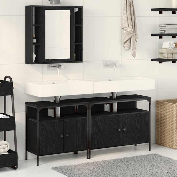 vidaXL Kúpeľňové umývadlové jednotky 3 pcs Čierna Kompozitné drevo