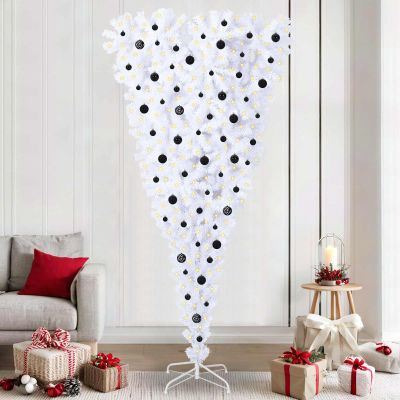 vidaXL Umelý vianočný stromček s 300 LED-i Biela 240 cm PVC a oceľ