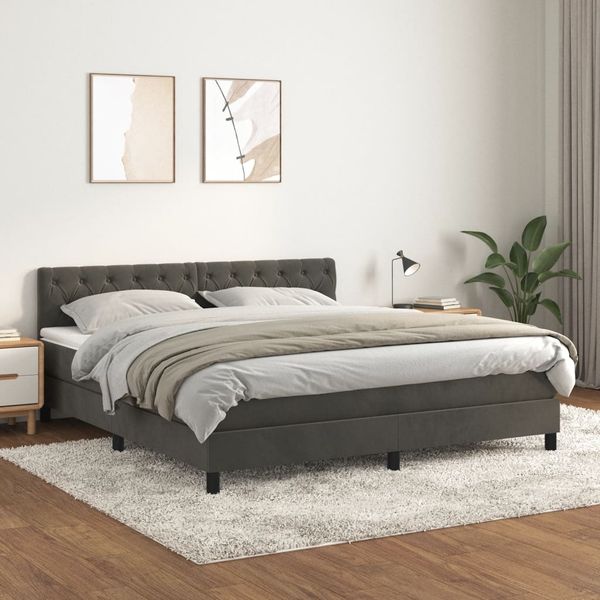 vidaXL Posteľný rám boxspring s matracom tmavosivý 160x200 cm zamat