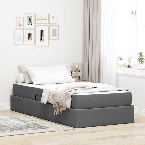 vidaXL Postel s úložným prostorem a matrací Tmavo šedá 90 x 200 cm