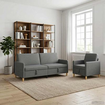 vidaXL Súprava pohovky s úložným priestorom 2 ks Tmavosivá Polyester