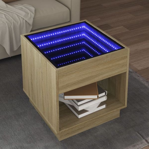 vidaXL Konferenčný stolík s nekonečnými LED dub sonoma 50x50x50 cm