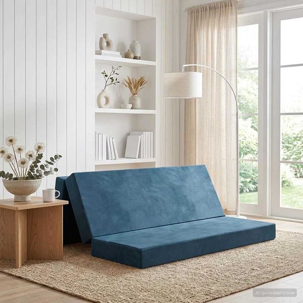 vidaXL Skladacia pohovka na spaní 200 x 67 x 45 cm Modrá