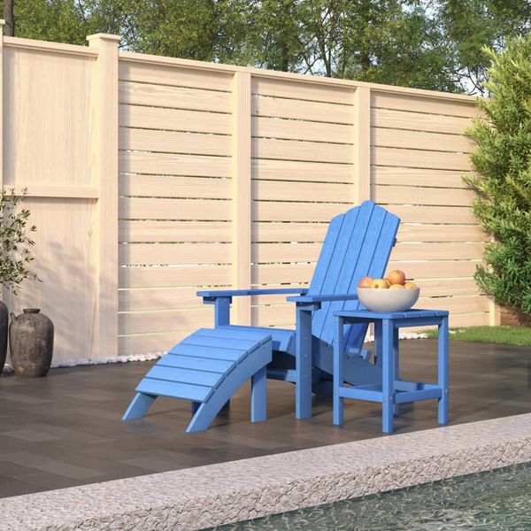vidaXL Záhradná stolička Adirondack s podnožkou a stolíkom HDPE modrá