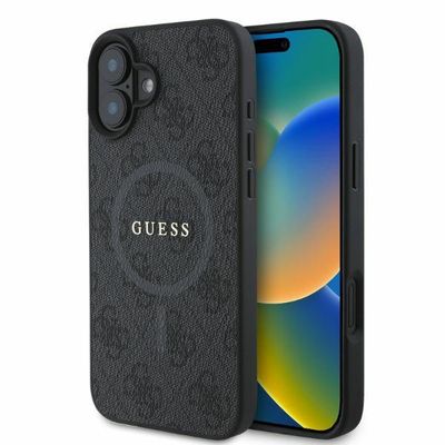 Obal Guess pre iPhone 16 6,1" GUHMP16SG4GFRK čierny tvrdý obal 4G Ring Classic Logo MagSafe