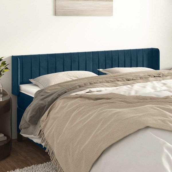 vidaXL Čelo postele so záhybmi tmavomodrá 203x16x78/88 cm zamat