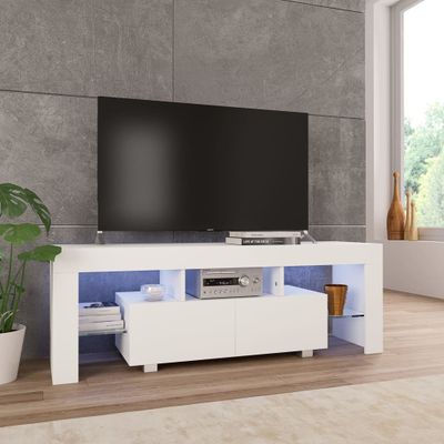 vidaXL TV skrinka s LED svetlami, vysoký lesk, biela 130x35x45 cm