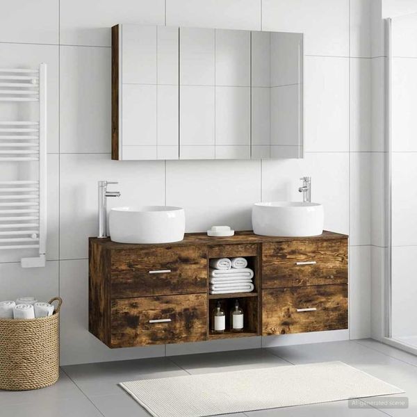 vidaXL Sada kúpeľňového nábytku 4 pcs Dymový dub