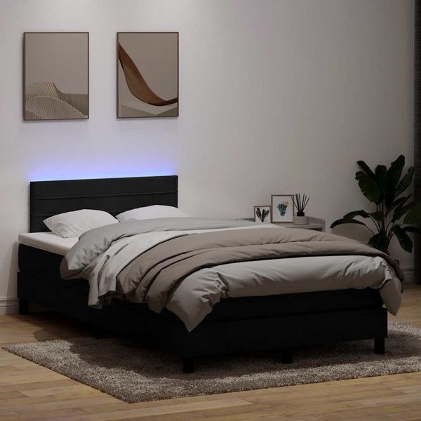 vidaXL Posteľný rám boxspring s matracom a LED čierny 120x210 cm zamat