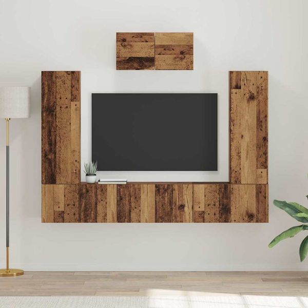 vidaXL Zostava TV skriniek Nástenný 7 pcs Staré drevo Kompozitné drevo