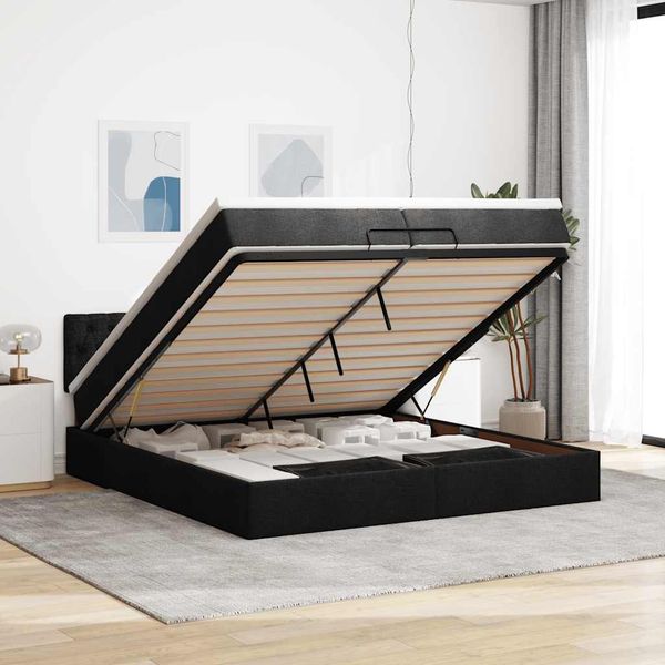 vidaXL Osmanský rám postele s matracmi čierna 200x200 cm látka