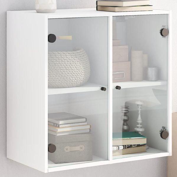 vidaXL Bočná skrinka so sklenenými dvierkami biela 68x37x68,5 cm