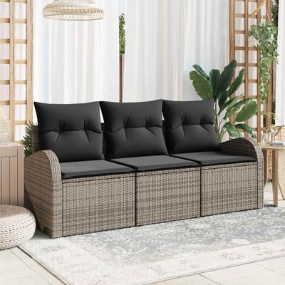 vidaXL Súprava záhradných pohoviek s úložiskom 3 pcs Sivá Poly ratan