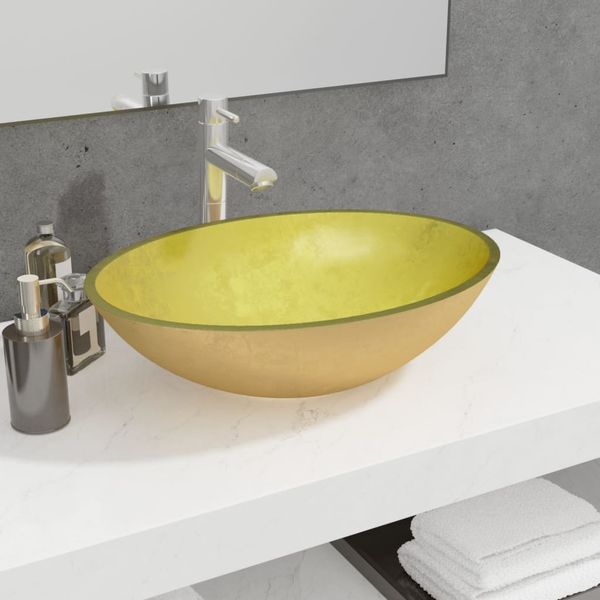 vidaXL Umývadlo sklo 50x37x14 cm zlaté