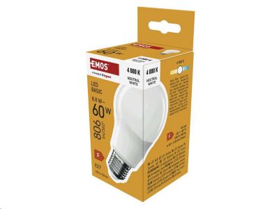 LED žiarovka EMOS ZL5F48 Basic A60 / E27 / 8,8 W (60 W) / 806 lm / neutrálne biela