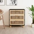vidaXL Komoda čierna 60x30x70 cm masívna borovica a prírodný ratan