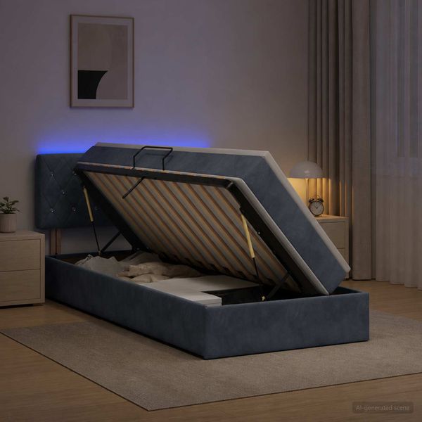 vidaXL LED úložná posteľ s matracom Tmavosivá 100 x 200 cm Zamat
