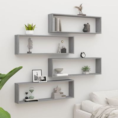 vidaXL Kockové police 4 ks sivé sonoma 100x15x30 cm spracované drevo