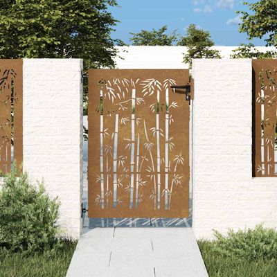 vidaXL Záhradná brána 85x150 cm, corten oceľ, bambusový dizajn
