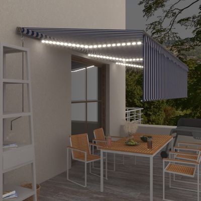 vidaXL Automatická markíza tienidlo&LED&senzor vetra 6x3 m modro-biela