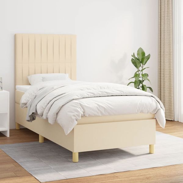 vidaXL Posteľný rám boxsping s matracom krémový 80x200 cm látka