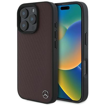Mercedes case for iPhone 16 Pro Max 6,9" MEHMP16X23RBGVR Hardcase MB Wood Imitation Leather MagSafe red