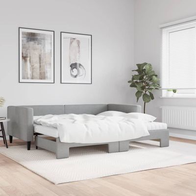 vidaXL Rozkladacia denná posteľ s matracmi bledosivá 90x200 cm látka