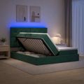 vidaXL LED úložná posteľ s matracom Tmavozelená 200 x 200 cm Zamat
