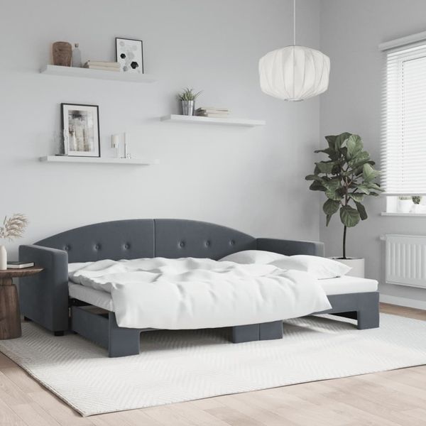 vidaXL Denná posteľ s rozkladacou posteľou tmavosivá 80x200 cm zamat