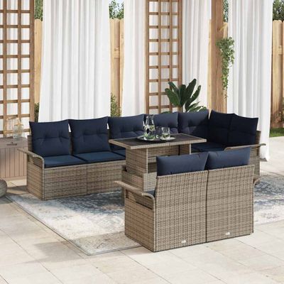 vidaXL Súprava záhradných pohoviek s vankúšom 9 pcs Sivá Poly ratan