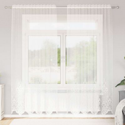 vidaXL Čipková záclona so záclonami Biela 245x150cm Polyester