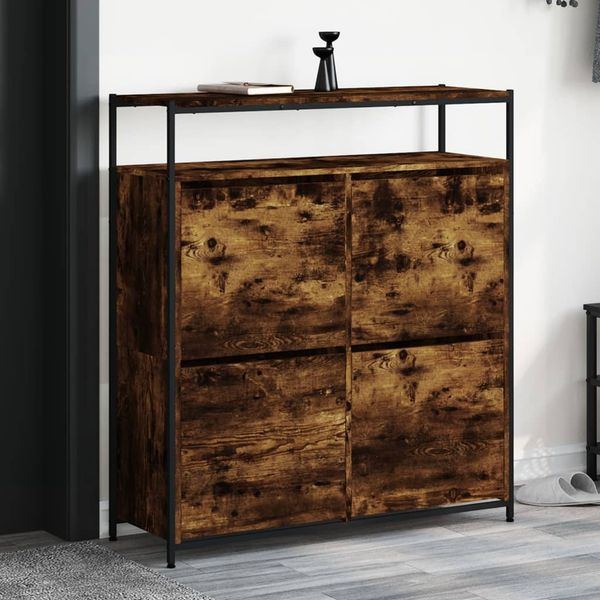 vidaXL Botník so 4 výklopnými zásuvkami dymový dub 100x34x112 cm