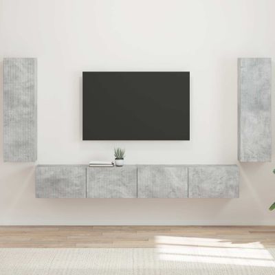 vidaXL Sada nástenného kabinetu na TV Nástenný 4 pcs Betónová šedá