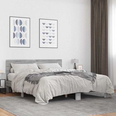 vidaXL Posteľný rám sivý sonoma 150x200 cm kompozitné drevo a kov