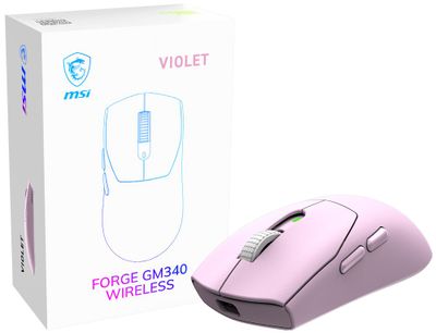 MSI herní myš FORGE 340 Wireless Violet/ bezdrátová/ 12.000 dpi/ 2,4GHz/ BT5.2/ USB/ 6 tlačítek/ růžová Myš, herní, bezdrátová, optická, 12000DPI, 2,4GHz, Bluetooth 5.2, USB, 6 tlacítek, ružová