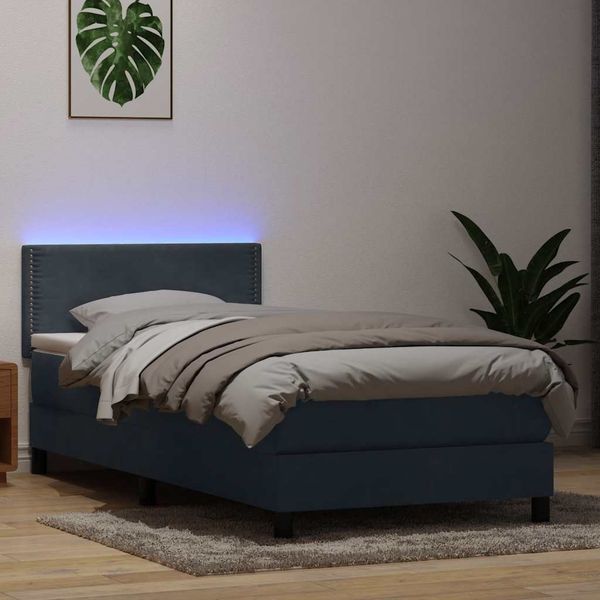 vidaXL Box Spring Posteľ s matracom a LED Tmavosivá 100x220 cm Zamat