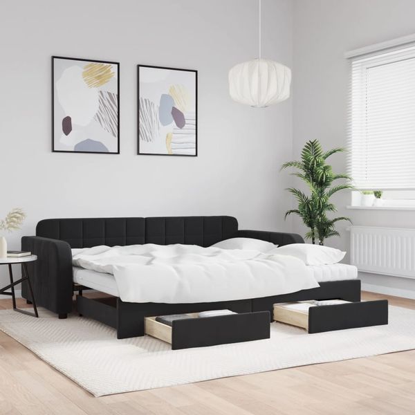 vidaXL Rozkladacia denná posteľ so zásuvkami čierna 90x200 cm zamat