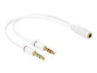Adaptér na slúchadlá - mini-phone stereo 3,5 mm s pinmi (samec) do 4-pólového mini jacku so zdierkami (samica) - 20 cm - biela