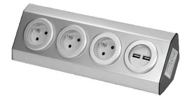 ORNO VIRONE FS-3 Povrchová rohová zásuvka 3x 230V, 2xUSB, nerez