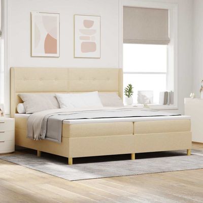 vidaXL Posteľ s pružinovým rámom Krémová 200 x 200 cm látka