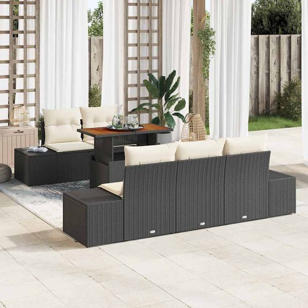 vidaXL Záhradný jedálenský set s vankúšom 6 pcs Čierna a krémová