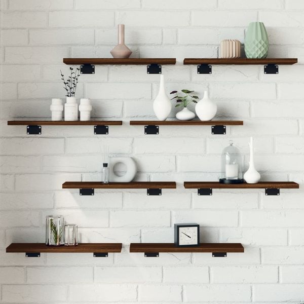 vidaXL Nástenné police 8 ks hnedý dub 40x10x1,5 cm kompozitné drevo