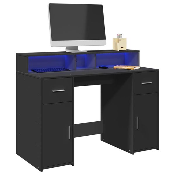 vidaXL Stôl s LED svetlami čierny 120x55x91 cm kompozitné drevo