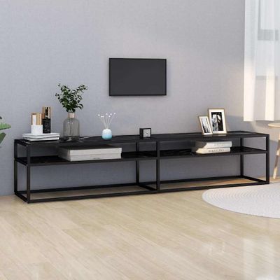vidaXL TV skrinka, čierny mramor 200x40x40,5 cm, tvrdené sklo