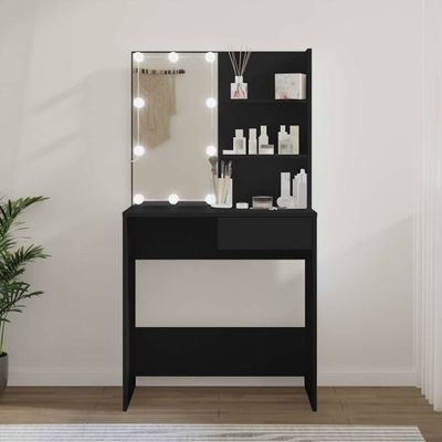 vidaXL Toaletný stolík s LED čierny 74,5x40x141 cm