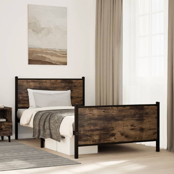 vidaXL Kovový posteľný rám bez matraca dymový dub 100x200 cm
