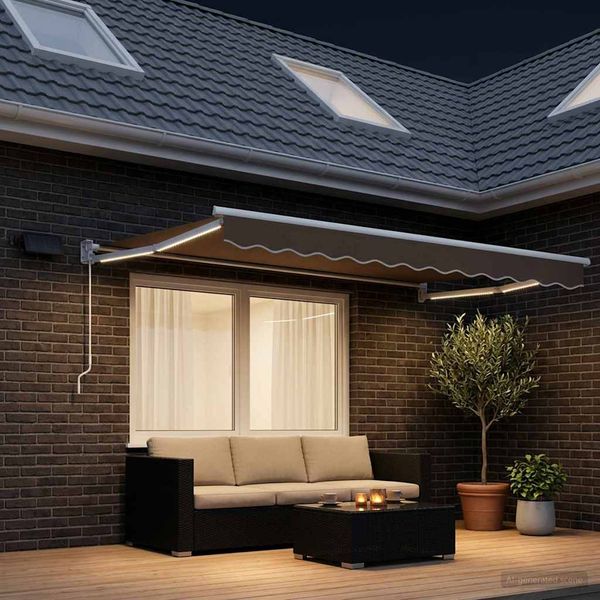 vidaXL Ručná vysúvacia markíza s LED Sivohnedá 100% polyester a hliník